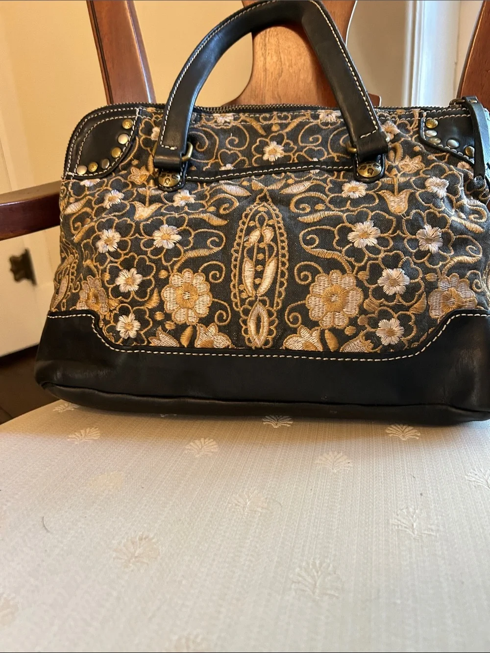 Patricia Nash Black and Gold Embroidered Satchel - Picture 2 of 11